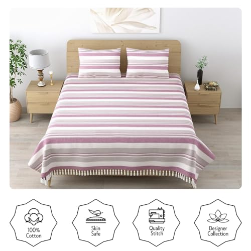 Värde 210 Tc Kerala Coarse Bedsheet Cotton | Double Bedsheet with 2 Pillow Covers | Handloom Bedsheets | Double Bedsheet for Summer | 100x108 inches Bedsheet & 68cmx43cm Pillow | (Pink) - Image 4