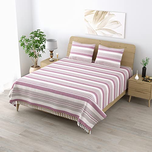 Värde 210 Tc Kerala Coarse Bedsheet Cotton | Double Bedsheet with 2 Pillow Covers | Handloom Bedsheets | Double Bedsheet for Summer | 100x108 inches Bedsheet & 68cmx43cm Pillow | (Pink) - Image 1