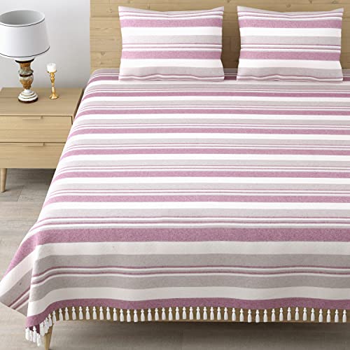Värde 210 Tc Kerala Coarse Bedsheet Cotton | Double Bedsheet with 2 Pillow Covers | Handloom Bedsheets | Double Bedsheet for Summer | 100x108 inches Bedsheet & 68cmx43cm Pillow | (Pink) - Image 2
