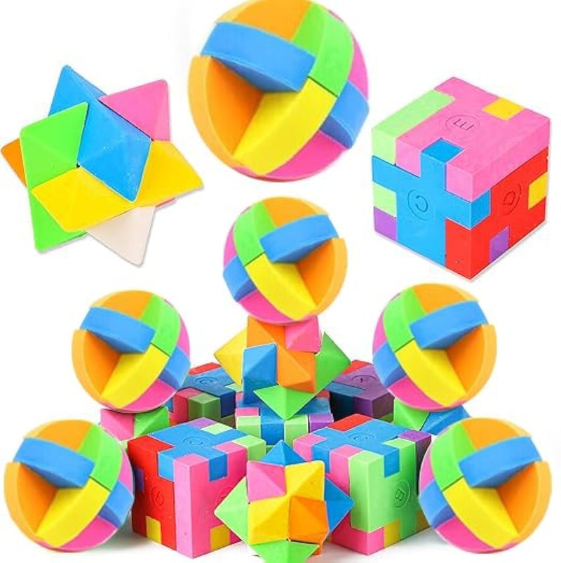 PROLOSO 15 Pcs Puzzle Cube Pencil Erasers Kids Party Favors Classroom Student Prizes Brain Teasers - Image 2
