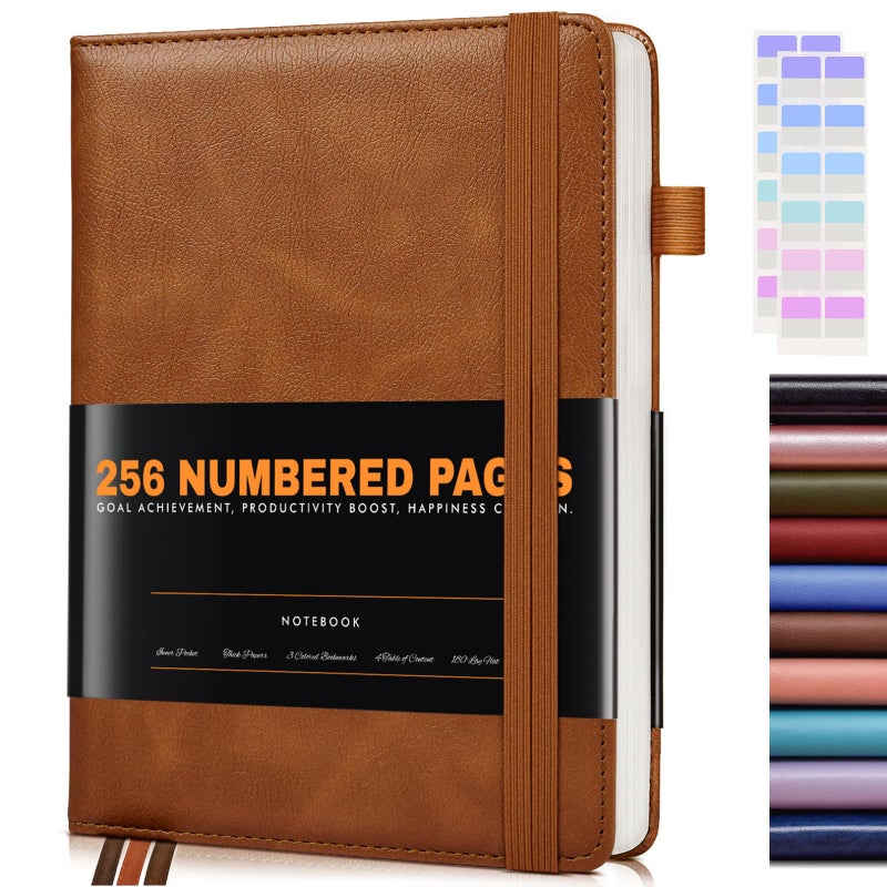 dilitego Lined Journal Notebook for Women Men, 256 Numbered Pages Hardcover Leather Journals for Writing, A5 Journaling Notebooks, College Ruled Journal for Business Work School 5.75" x 8.38" Light Brown - Image 1