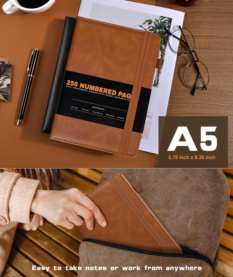 dilitego Lined Journal Notebook for Women Men, 256 Numbered Pages Hardcover Leather Journals for Writing, A5 Journaling Notebooks, College Ruled Journal for Business Work School 5.75" x 8.38" Light Brown - Image 5