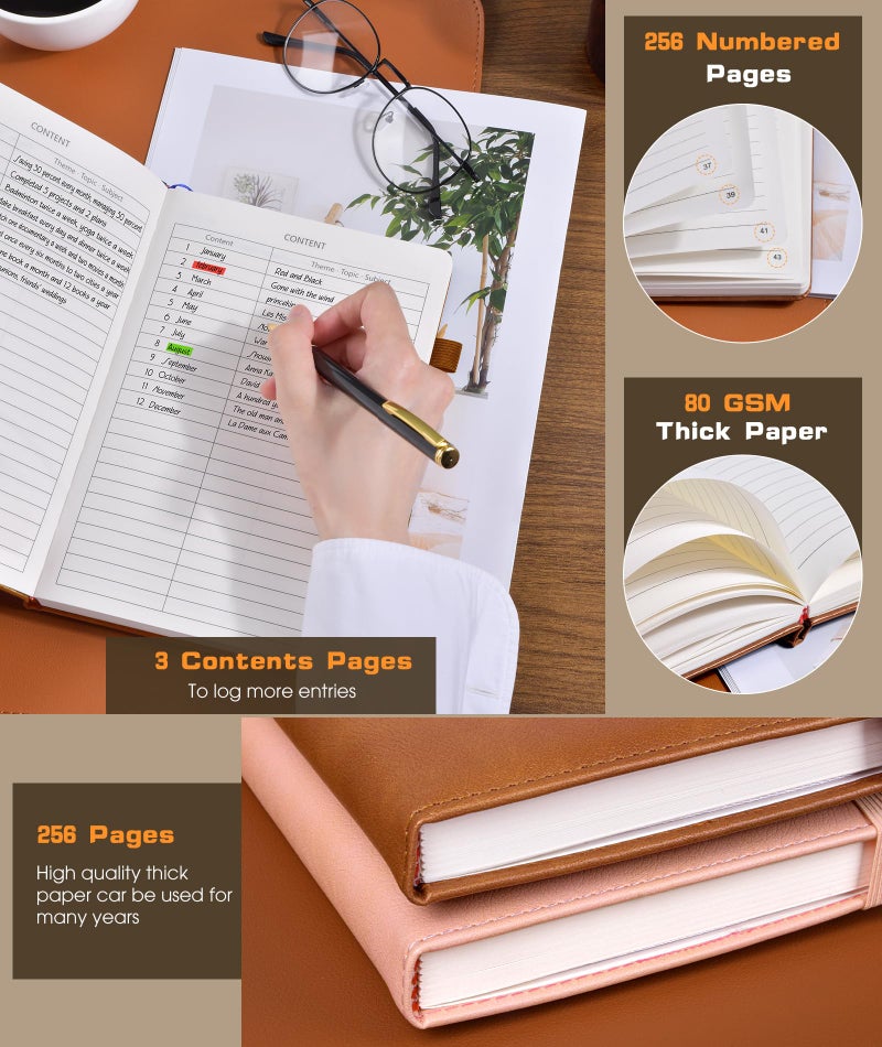 dilitego Lined Journal Notebook for Women Men, 256 Numbered Pages Hardcover Leather Journals for Writing, A5 Journaling Notebooks, College Ruled Journal for Business Work School 5.75" x 8.38" Light Brown - Image 4