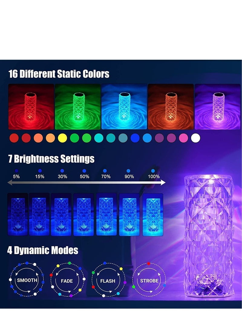 Rechargeable Rose Shadow Table Lamp,Touch and Remote Control, Colorful and Adjustable,Romantic Crystal Diamond Lamp for Valentine's Day, Birthdays, Anniversaries - Image 2