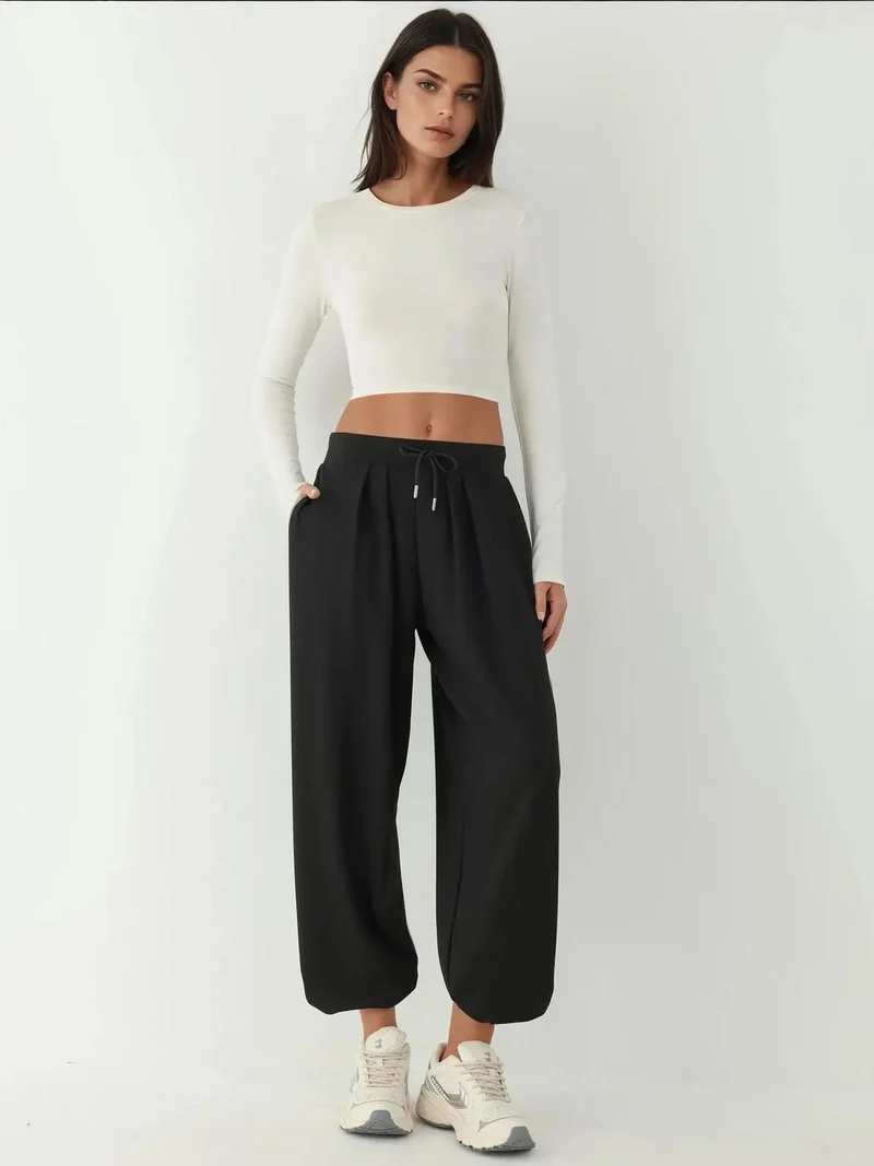 Hiccup Black Modal Touch Salwar Pants with Pockets for Women | Best Price UAE