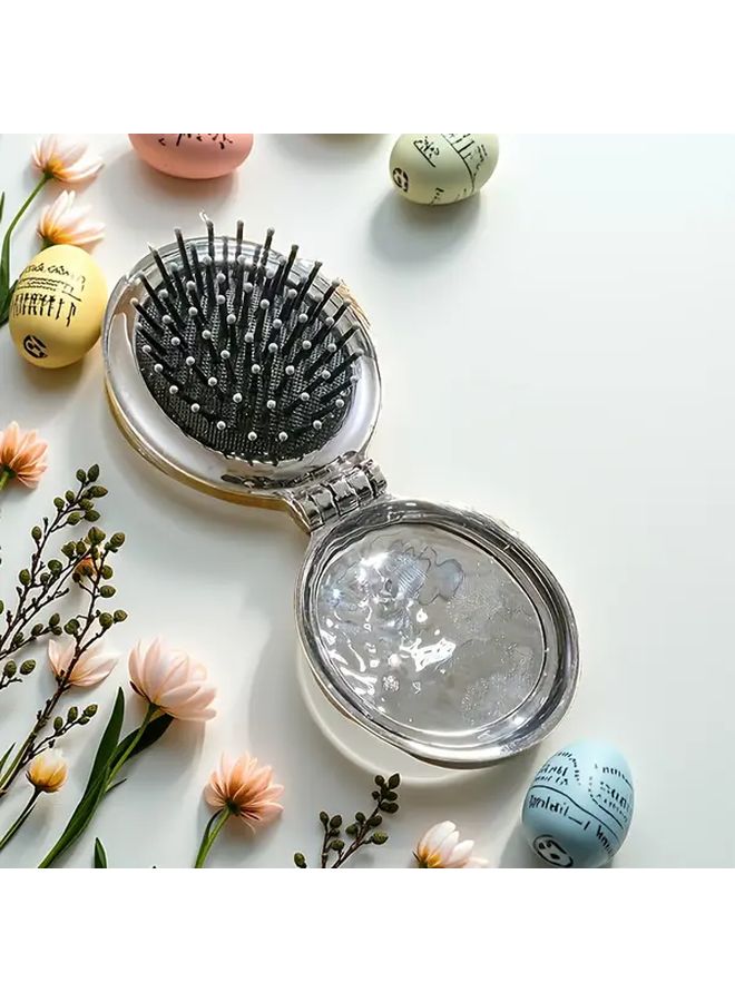 Pink Portable Mini Bow Shaped Hair Comb With Mirror Nylon Bristle Air Cushion Comb Ideal Gift - Image 1