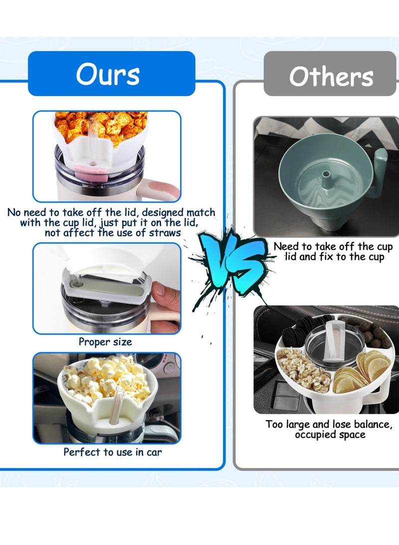 Excefore Silicone Snack Bowl Tray for Stanley 40 oz Tumbler with Handle, Snack Tray with Straw Hole, Compatible Stanley Cup Accessories, Suitable for Car Cup Holder, Cinema (White)  - Image 3