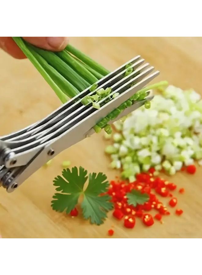 5 Blade Stainless Steel Kitchen Scissors with Safety Cover and Cleaning Comb in Green Perfect for Chopping Herbs Basil Chives Parsley Essential Cooking Tool - Image 1