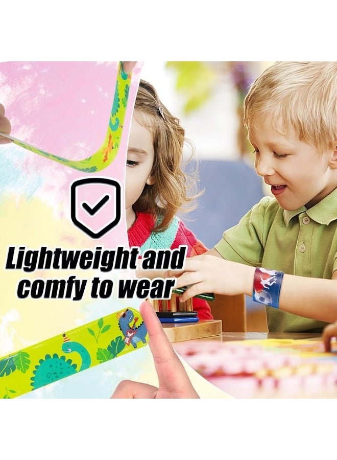 POPLAY 48PCS Kids Slap Bracelets, Slap Wristbands Bulk Tie Dye Bracelets Dinosaurs Mermaid Space Galaxy for Party Favors Classroom Prizes Exchanging Gifts - Image 5