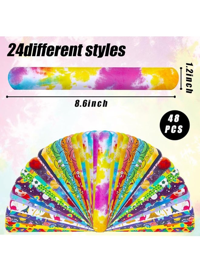 POPLAY 48PCS Kids Slap Bracelets, Slap Wristbands Bulk Tie Dye Bracelets Dinosaurs Mermaid Space Galaxy for Party Favors Classroom Prizes Exchanging Gifts - Image 4