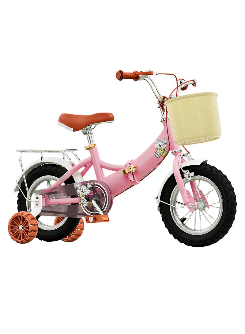 16-18 Inch Foldable Kids Bike, Bicycle with Flashing Training wheels, Rear Seat and Basket, for 6-12 Years Boys and Girls - Image 1