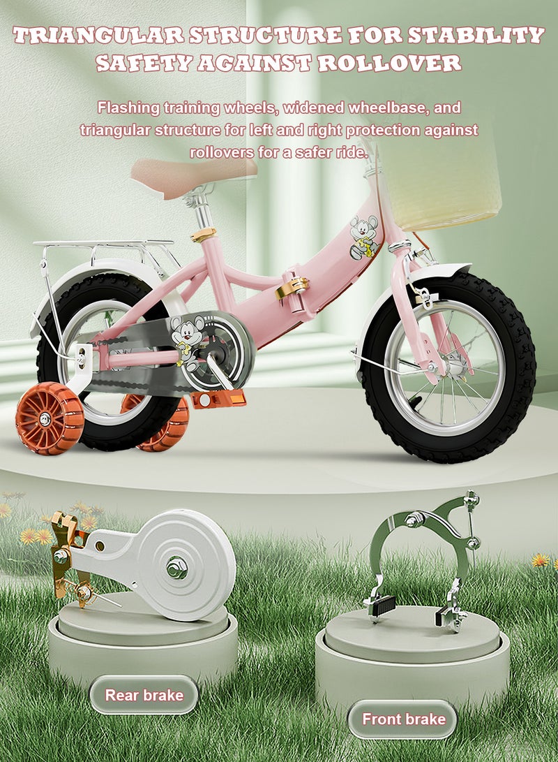 16-18 Inch Foldable Kids Bike, Bicycle with Flashing Training wheels, Rear Seat and Basket, for 6-12 Years Boys and Girls - Image 3