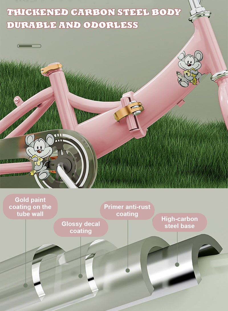 16-18 Inch Foldable Kids Bike, Bicycle with Flashing Training wheels, Rear Seat and Basket, for 6-12 Years Boys and Girls - Image 2