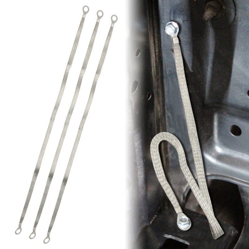 Universal Ground Strap Automotive 3pcs 24 x 1212 Ring to 12 Ring Grounding Strap Braided Tinned Copper Vehicle Engine Cradle Grounding Cable Straps