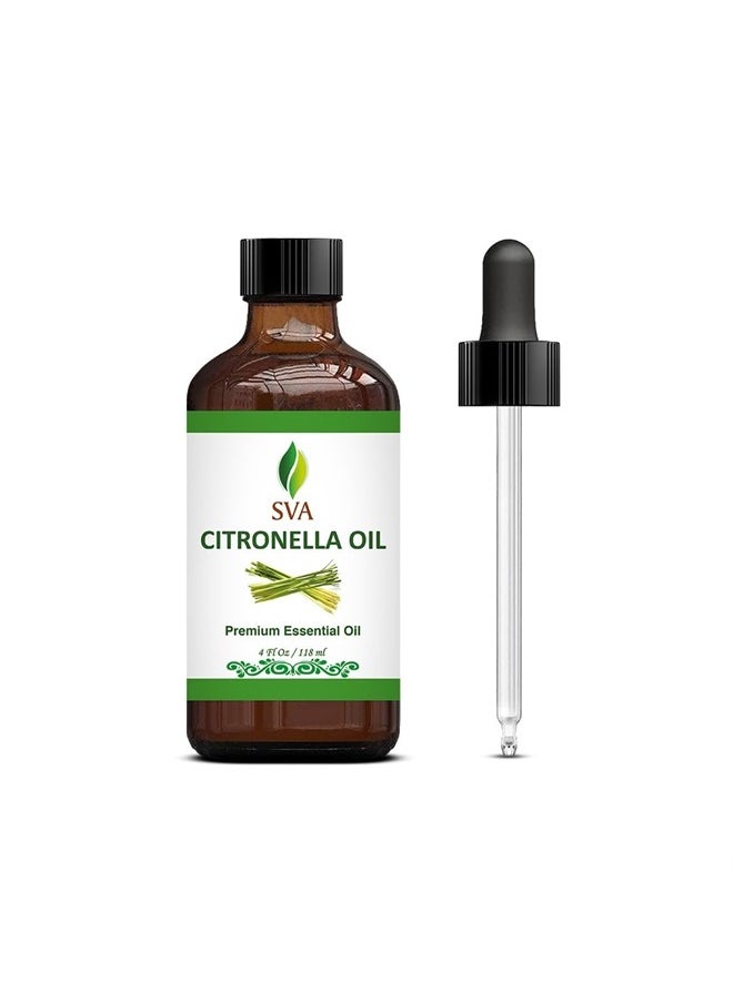 SVA Organics SVA Citronella Essential Oil 4oz (118ml) Premium Essential Oil with Dropper for Diffuser, Aromatherapy, Hair Care, Candle Making & Skin Care  - Image 1