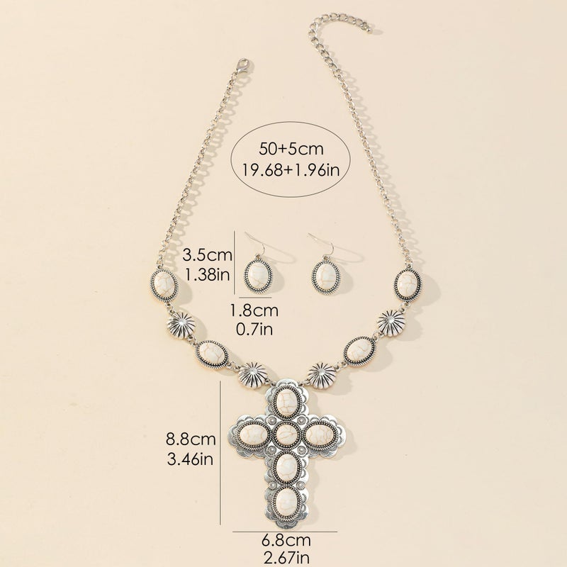 JMScape 4 PCS Western Turquoise Jewelry for Women Boho Vintage Navajo Pearl Necklace Earring Bracelet Ring Set Country Cowgirl Accessories for Gift (N-White) - Image 5