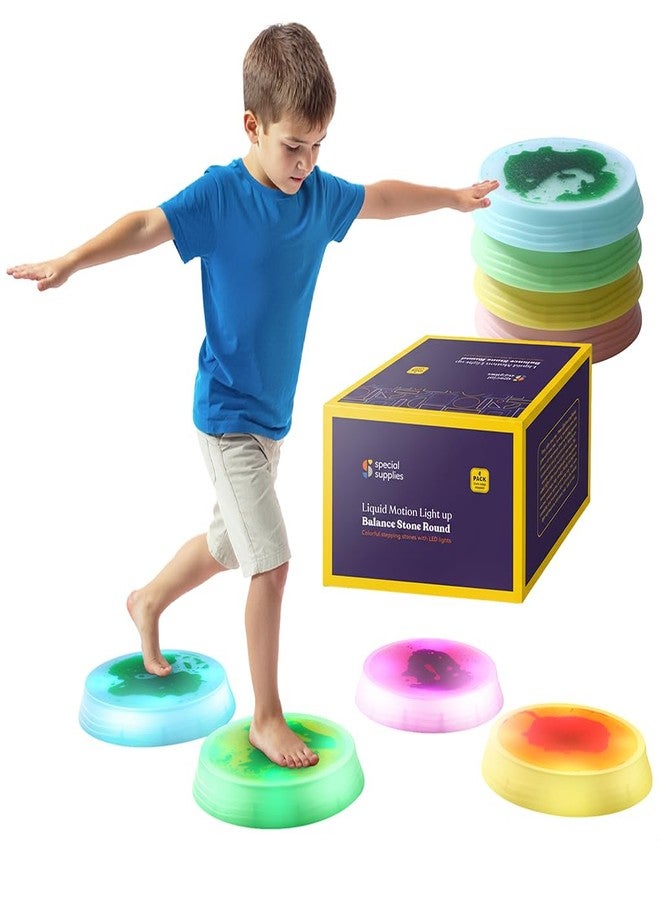 Special Supplies Liquid Gel LED Stepping Stones for Kids - Light-Up Circle Balance Blocks - Promote Coordination, Balance, Strength for Toddlers & Children - Durable Non-Slip Rubber, Safe Indoor & Outdoor Play - 4 Pack - Image 1