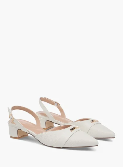 سيليست Women's Textured Mules with Buckle Closure and Block Heel