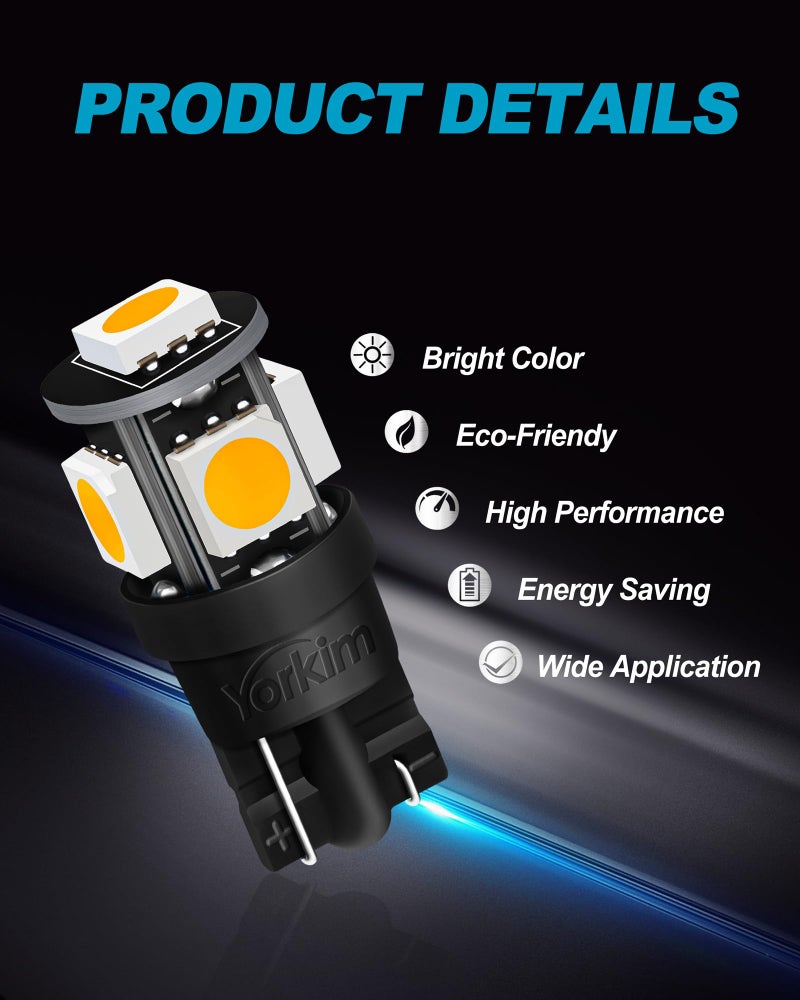 Yorkim 194 LED Bulbs Warm White Super Bright New 5th Generation, T10 168 LED Bulb for Car Interior Door Courtesy Dome Map License Plate Lights W5W 2825,Pack of 10 - Image 5