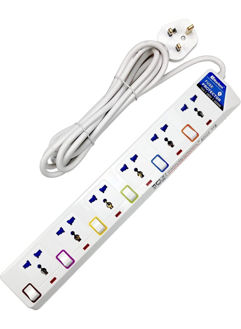 Narken Extension Cord with 6 Outlets 3 Meters Extension Universal Socket Indicate light Individial Switch Max 13A Power Socket. - Image 1