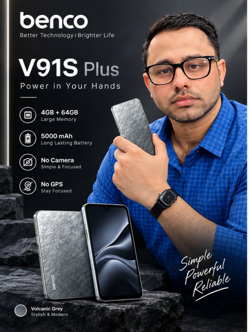 benco V91s Plus Dual SIM Volcanic Grey 4GB RAM 64GB 4G LTE No Camera and No GPS - Middle East Version - Image 3