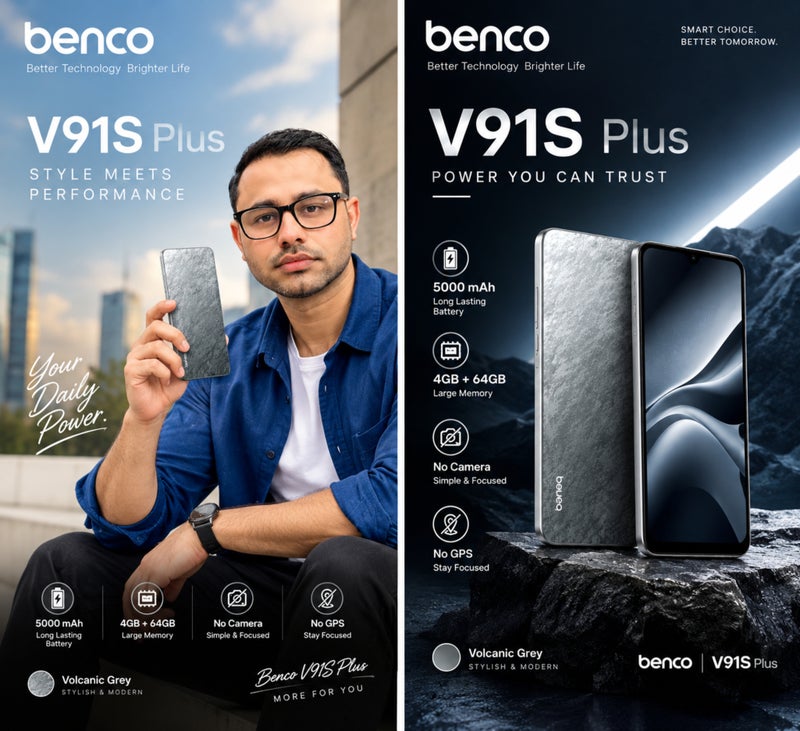 benco V91s Plus Dual SIM Volcanic Grey 4GB RAM 64GB 4G LTE No Camera and No GPS - Middle East Version - Image 2