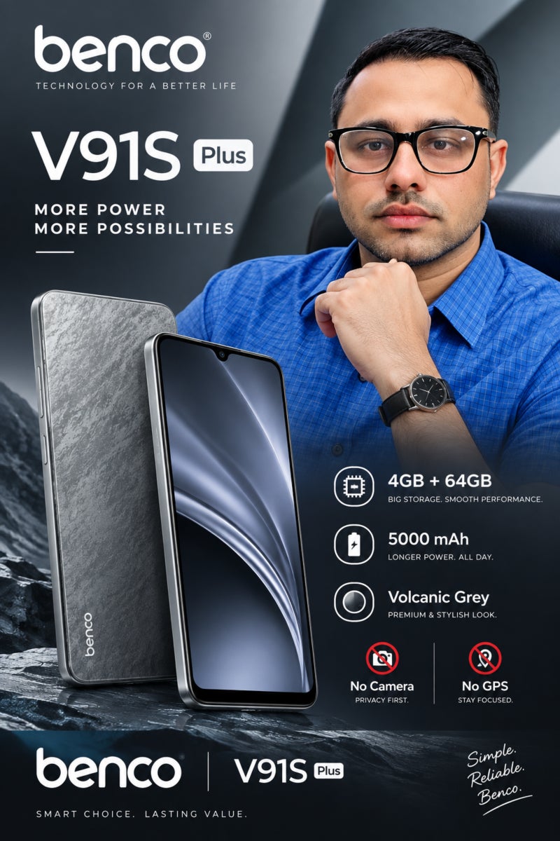 benco V91s Plus Dual SIM Volcanic Grey 4GB RAM 64GB 4G LTE No Camera and No GPS - Middle East Version - Image 4