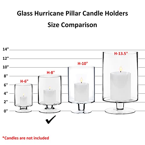 CYS EXCEL Glass Hurricane Pillar Candle Holder (H:8" W:4.75") | Multiple Size Choices Short Stem Candle Centerpieces | Stemmed Glass Cylinder Candle Vase - Image 4