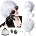 ANOGOL Hair Cap+(1 Black Glasses) Purple-silver Mix Cosplay Wig Short Silver-white Fluffy Wig for Anime Cosplay Silver Men Synthetic Hair with Bangs Costume Wig for Halloween Party Anime - Image 2