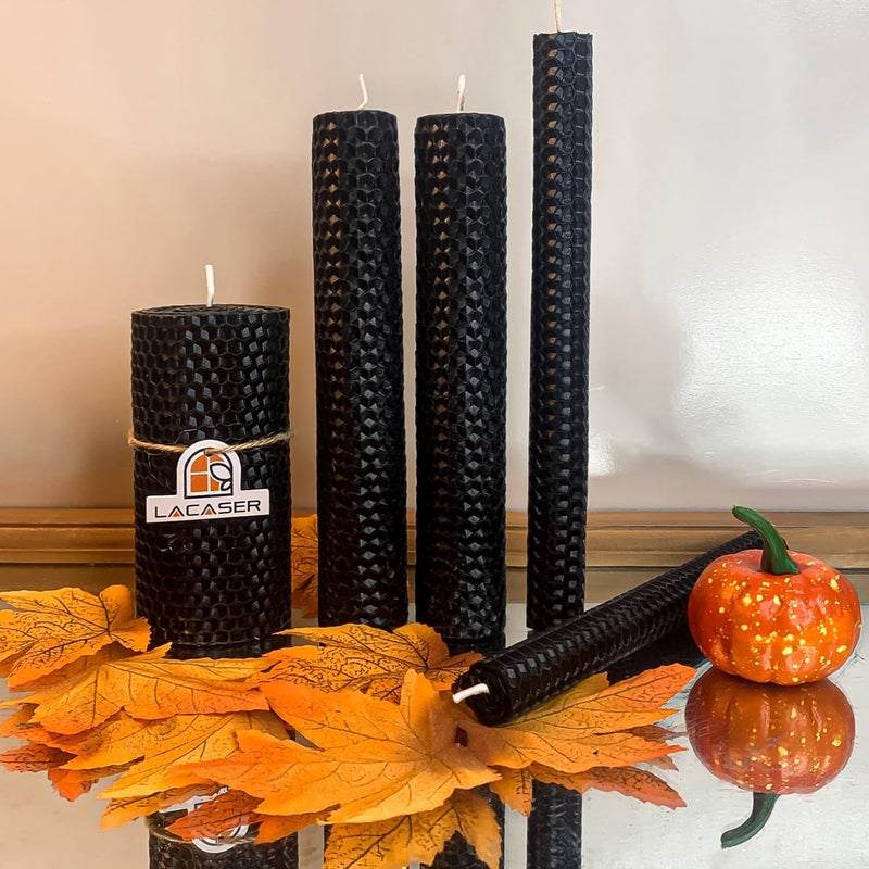 Lacaser Natural Beeswax Dark Black Taper Candle 7 Pairs Bulk Set, 14 pcs 9" Long Candlesticks, Smokeless & Dripless & Unscented, Gift Box Pack - Image 5