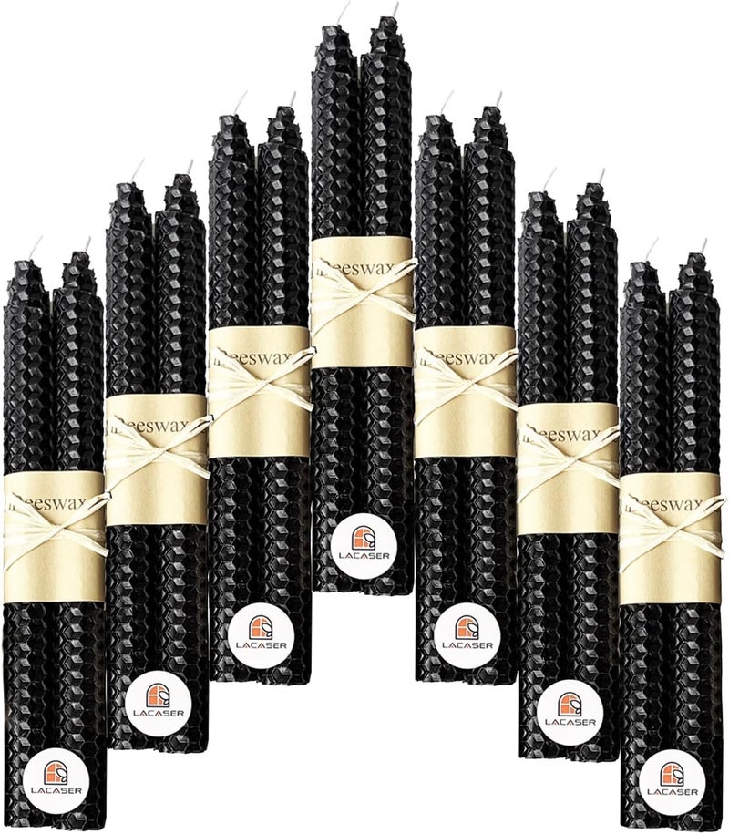 Lacaser Natural Beeswax Dark Black Taper Candle 7 Pairs Bulk Set, 14 pcs 9" Long Candlesticks, Smokeless & Dripless & Unscented, Gift Box Pack - Image 1