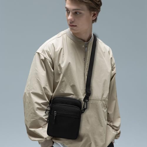 Lohol Small Messenger Bag for Men Women, Water Resistant Adjustable Multi-pocket Purse for Travel Sports (Black) - Image 3