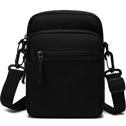 Lohol Small Messenger Bag for Men Women, Water Resistant Adjustable Multi-pocket Purse for Travel Sports (Black) - Image 1