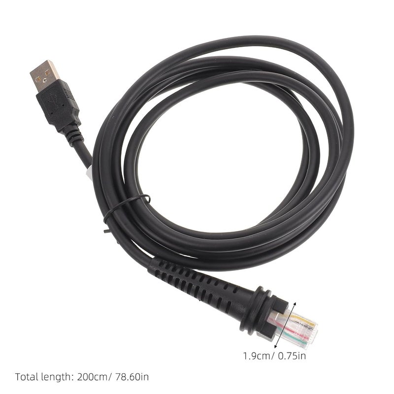 كابل م��امنة بيانات ماسح الباركود متوافق مع Honeywell، 6.5 قدم، أسود USB إلى مقبس وحدات كابل ماسح يدوي، كابل واجهة مضيف نقطة البيع - Image 2