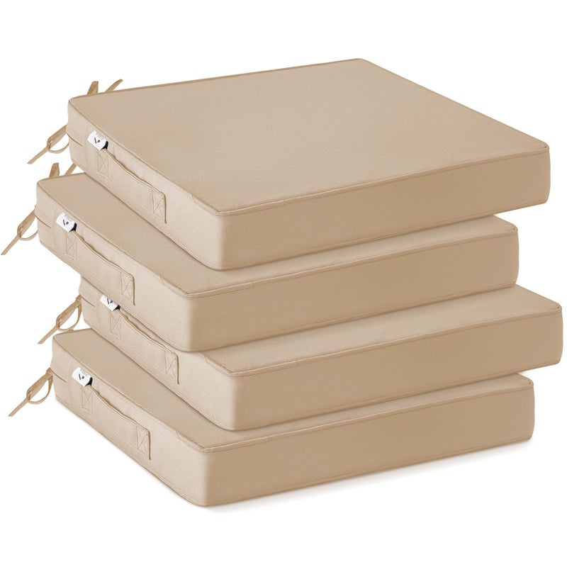 IPYNBAP Outdoor Chair Cushions Set of 4 -Waterproof Outdoor Seat Cushions for Patio Furniture, Patio Chair Cushion with Handle and Ties, Square Out Door Chair Pads,19" x 19" x 3", Beige - Image 1