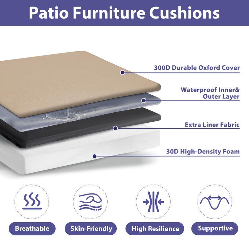 IPYNBAP Outdoor Chair Cushions Set of 4 -Waterproof Outdoor Seat Cushions for Patio Furniture, Patio Chair Cushion with Handle and Ties, Square Out Door Chair Pads,19" x 19" x 3", Beige - Image 2