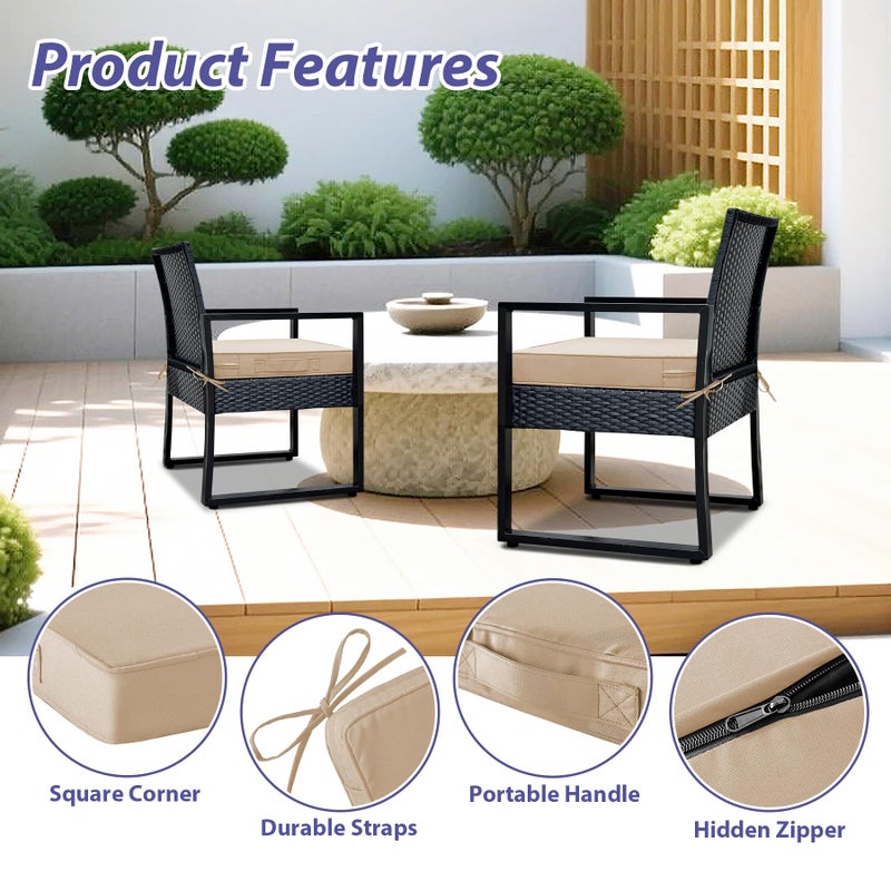 IPYNBAP Outdoor Chair Cushions Set of 4 -Waterproof Outdoor Seat Cushions for Patio Furniture, Patio Chair Cushion with Handle and Ties, Square Out Door Chair Pads,19" x 19" x 3", Beige - Image 5