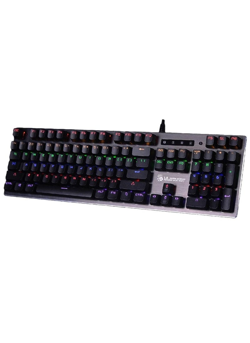 Bloody - B760 Gaming Mechanical Keyboard – LK Optical Green Switch (Tactile And Clicky) - English & Arabic Keys - 0.2ms Key Response - Metallic Body - Backlighting Neon Glare System (Grey) - Image 1