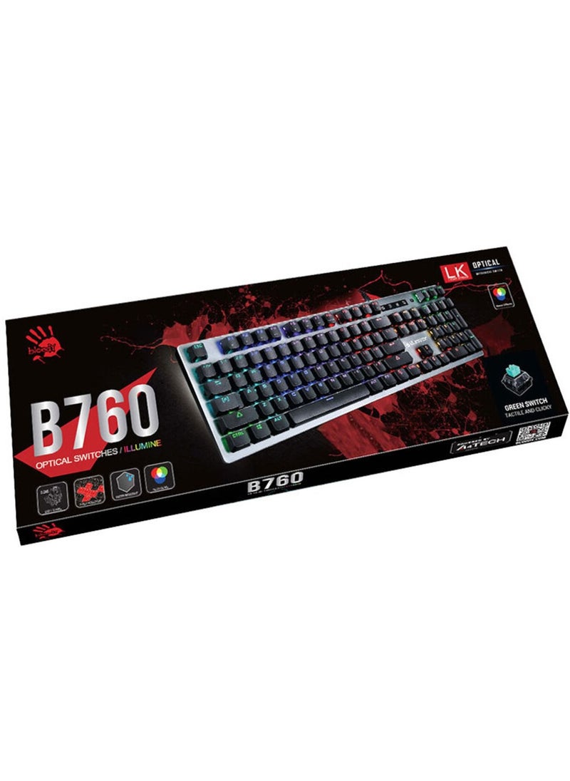 Bloody - B760 Gaming Mechanical Keyboard – LK Optical Green Switch (Tactile And Clicky) - English & Arabic Keys - 0.2ms Key Response - Metallic Body - Backlighting Neon Glare System (Grey) - Image 1