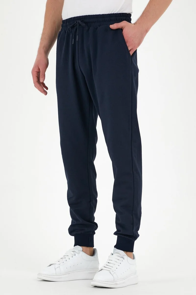 mmetalic Navy Blue Men's Sweatpants with Label Back and Side Pockets Regular Fit