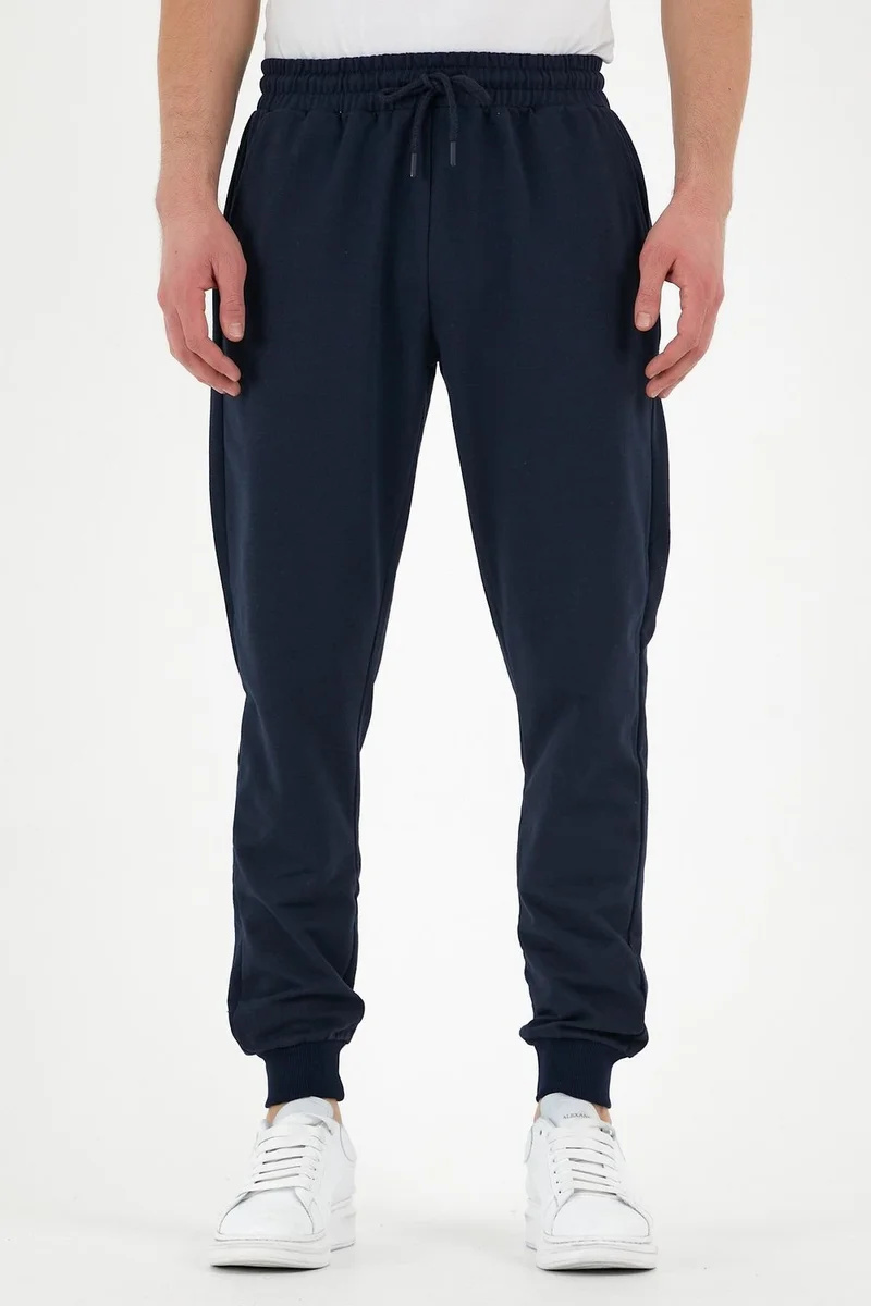 mmetalic Navy Blue Men's Sweatpants with Label Back and Side Pockets Regular Fit