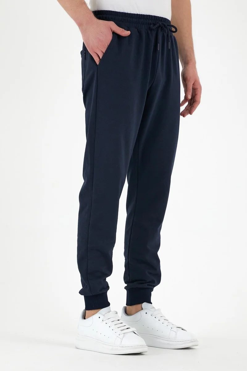 mmetalic Navy Blue Men's Sweatpants with Label Back and Side Pockets Regular Fit