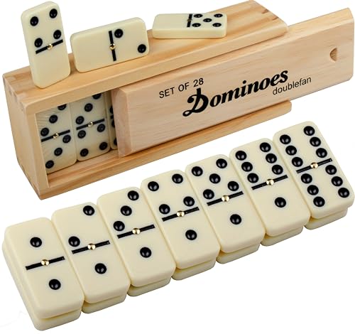 Doublefan Dominos Set for Adults, Double 6 Domino Game, Double Six Standard Domino with Natural Wooden Box, 28 Tiles,Tradditional Board Game for Adults and Elderly. - Image 1
