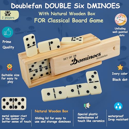 Doublefan Dominos Set for Adults, Double 6 Domino Game, Double Six Standard Domino with Natural Wooden Box, 28 Tiles,Tradditional Board Game for Adults and Elderly. - Image 2