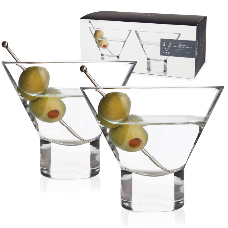 Viski Viski Heavy Base Stemless Martini Glasses Set of 2  Premium Short Crystal Cocktail Glass Gift Set 75 oz 