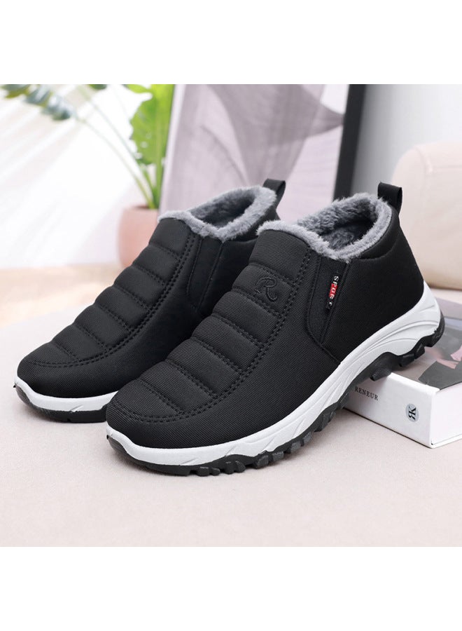 Middle-aged And Elderly Cotton Shoes  Winter Fleece-lined Slip-on Snow Boots Thickened Warm Walking Shoes Old Beijing Cloth Shoes
