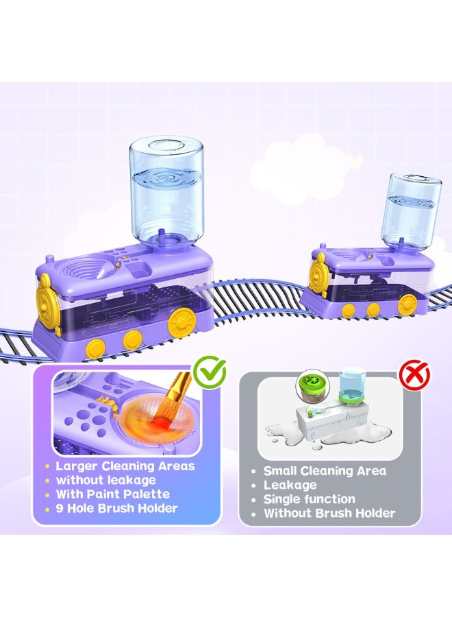 Kids Paint Brush Cleaner Machine | Train-Shaped Automatic Brush Washer with Water Circulation & Color Palette | Art Tool for Children, Artists & Classroom—Purple - Image 4