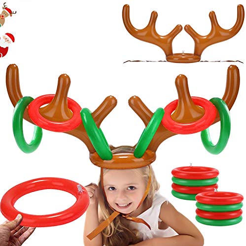 LEDeng 2PCS Christmas Party Toss Game Inflatable Reindeer Antler Hat with Rings for Kids Adults Family Xmas Fun Games1 Pump8 Rings 2 Antlers - Image 1
