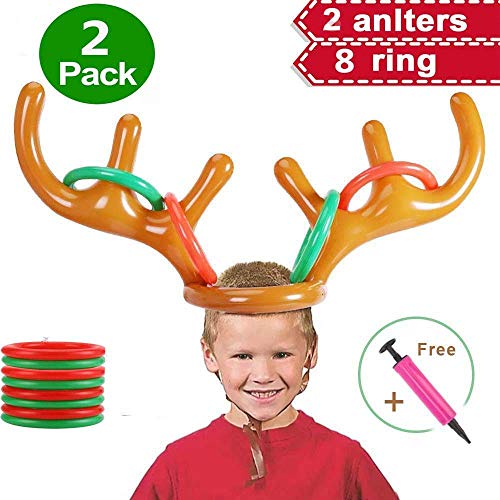 LEDeng 2PCS Christmas Party Toss Game Inflatable Reindeer Antler Hat with Rings for Kids Adults Family Xmas Fun Games1 Pump8 Rings 2 Antlers - Image 5