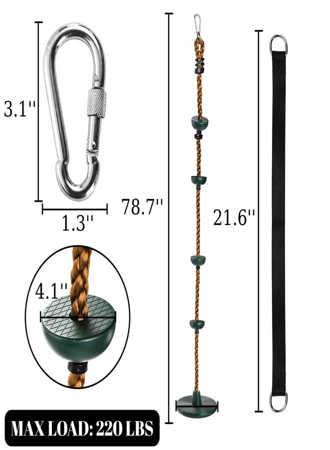 ZENFUN Climbing Rope with Platforms for Kids, Tree Swing with Climbing Rope&Platforms Disc, Secure Trees House Swing with Carabiner and Strap Kit, Gym Backyard, Playground Accessories, Max Load: 220lb - Image 2